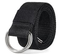maikun Canvas Web Belt Double D-ring Buckle 1 1/2 Inch Wide 51" Inch Long with Metal Tip Solid Color Black