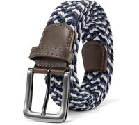 maikun Elastic Mens Belt, Braided Stretchy Woven Canvas Belts for Men for Work,Golf and Jeans,Multicolor Navy+White+Gray,Length 47"