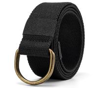 maikun Mens & Womens Canvas Belt with Antique Gold D-ring 1 1/2" Wide 55" Long Solid Black