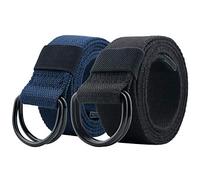 maikun Mens & Womens Canvas Belt with Black D-ring 1 1/2" Wide 47" Long Solid Pack (Black+Dark blue)