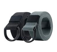 maikun Mens & Womens Canvas Belt with Black D-ring 1 1/2" Wide 47" Long Solid Pack(Black+Grey)