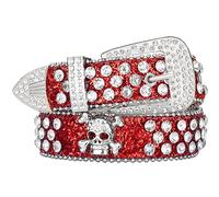 maikun Studded Rhinestone Belt Western Goth Belts for Women,Color Red, Length105cm
