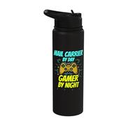 Mail Carrier By Day Gamer By Night Funny Mail Carrier Gaming Stainless Steel Insulated Water Bottle