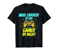 Mail Carrier By Day Gamer By Night Funny Mail Carrier Gaming Value Graphic T-Shirt, Men, Black, M