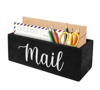 Mail Organizer countertop Wood Letter Racks for the Home with 2 Slots Decorative Letter Holder Multifunctional Postcard Storage Organiser for Home Office Entryway Living Room (Black+White)