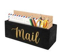 Mail Organizer Solid Tung Wood Mail Holder with 2 Slots Decorative Mail Basket for Countertop Multifunctional Letter Rack with Removable Divider for Home Office Entryway Living Room(Black gold)