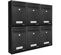 MONZANA® 6x Lockable Letter Boxes Including 2 Keys | Wall Mounted Mailbox Set | Waterproof Weatherproof Galvanised Metal | With Name Plates | Modern Design Mail Post Box System | Letterbox | Black