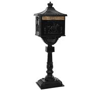 Mailbox Black Cast Aluminium 43x30x117cm Vintage Pedestal Lockable Outdoor Keys