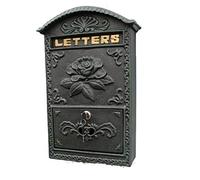 Mailbox， Letter Box Wall Mounted Iron Art Large Lockable Weatherproof Post Anthracite Flower Pattern Letterbox
