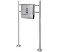 Mailbox Stainless Steel Silver 31x10.5x33.5cm on 120x50cm Pole with Lock +2 Keys