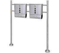 Mailbox Stainless Steel Silver 31x10.5x33.5cm on 120x50cm Stand with Lock+Papers