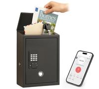 Mailbox with Electronic Lock, Wall Mount Locking Postbox for House, One Time Code/Permanent Code/Spare Key Unlock, Large Capacity for Collect Letter, Key Drop Box, Black,Waterproof, 14x4x10in