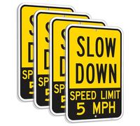 Mailitech Large (4 Pack) Slow Down Speed Limit 5 MPH Sign, 12x18 Inches Engineer Grade Reflective Rust Free Aluminum, 2 Pre-Drilled Holes Easy to Mount