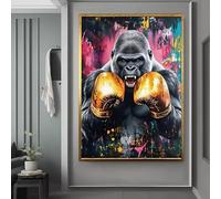 MAIMANG Boxing Gorilla Tiger Lion Canvas Art - Vibrant Graffiti Style Wall Decor Eye-Catching Golden Gloves Wild Animal Poster(50x70cm/Internal Frame)