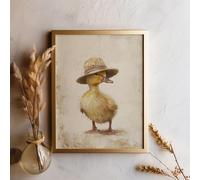 MAIMANG Cute Little Yellow Duck Vintage Farmhouse Animal Duck Painting Printe Canvas Country Wall Art Living Room Home Decor(80x120cm/Internal Frame)