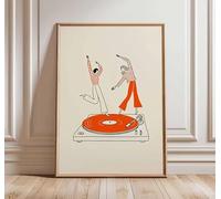 MAIMANG Dancing Couple Wall Art Canvas Prints Retro Record Player Poster Modern Music Inspired Illustration Living Room(70x100cm/Frameless)