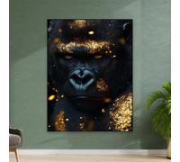 MAIMANG Gorilla Portrait Gold Prints Canvas Painting Wildlife Animal Wall Art Poster Modern Gorilla Poster Home Decor 70x100cm frame