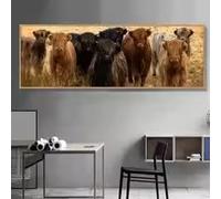 MAIMANG Highland Cattle Frameless Canvas Wall Art Print Animal Theme Ink Artwork for Living Room, Bedroom, Office, Art Print Poster(40x100cm/Internal Frame)
