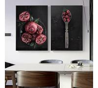MAIMANG Kitchen Food Poster Pomegranate Blueberry Wall Art Aesthetics Print Canvas Painting Posters for Living Room Modern Decor(60x90cmx2/Frameless)