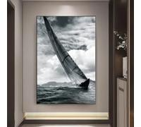 MAIMANG Modern Gray Tone Sea Sailing Canvas Art, Decorative Painting Large Size Canvas Poster, Living Room Wall(30x45cm/Internal Frame)