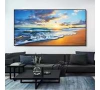MAIMANG Sunrise and Sunset Beach Wave Beautiful Skyline Landscape Canvas Painting for Living Room Wall Art Posters Decor(20x40cm/Internal Frame)