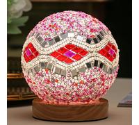 Maimeili Baroque Pink Mosaic Lamp Vintage Retro Stained Turkish Moroccan Bohemian Bedside Colorful Handmade Glass with Wood Base USB Charge Decor Light for Bedroom Ambient Living Room Farmhouse