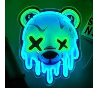 Maimeili Bear Head with X-Shaped Eyes UV Print Neon Sign for Man Cave Bedroom Room Lights Neon Light Up Signs Decorations Birthday Party