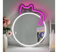 Maimeili LED Mirror Neon Lights Dressing Up Mirror Cat/Shine Heart/Bat/Butterfly Shape Neon Signs Modern Home Girl Room Bathroom Salon Wall Art Decor Gift For Girlfriend USB Powered