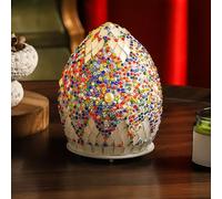 Maimeili Oval Boho Turkish Exotic Mosaic Rotatable Table Lamp with USB Handmade Moroccan-Style Bohemian Retro Lamp for Bedroom Christmas Office Art Decor