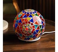 Maimeili Oval Boho Turkish Exotic Mosaic Rotatable Table Lamp with USB Handmade Moroccan-Style Bohemian Retro Lamp for Bedroom Christmas Office Art Decor