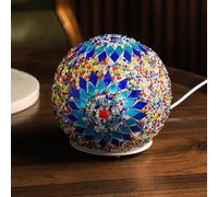 Maimeili Oval Boho Turkish Exotic Mosaic Rotatable Table Lamp with USB Handmade Moroccan-Style Bohemian Retro Lamp for Bedroom Christmas Office Art Decor