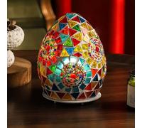 Maimeili Oval Boho Turkish Exotic Mosaic Rotatable Table Lamp with USB Handmade Moroccan-Style Bohemian Retro Lamp for Bedroom Christmas Office Art Decor