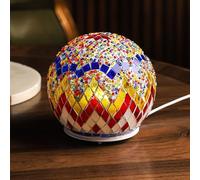 Maimeili Oval Boho Turkish Exotic Mosaic Rotatable Table Lamp with USB Handmade Moroccan-Style Bohemian Retro Lamp for Bedroom Christmas Office Art Decor