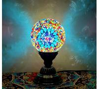 Maimeili Retro Turkish Mosaic Vase Lamp Turkish Moroccan Table Lamp Colorful Handmade Glass Vase with Wood Base for Flowers USB Charge Decor Light for Bedroom Ambient Living Room Farmhouse