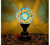 Maimeili Retro Turkish Mosaic Vase Lamp Turkish Moroccan Table Lamp Colorful Handmade Glass Vase with Wood Base for Flowers USB Charge Decor Light for Bedroom Ambient Living Room Farmhouse