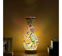 Maimeili Retro Turkish Mosaic Vase Lamp Turkish Moroccan Table Lamp Colorful Handmade Glass Vase with Wood Base for Flowers USB Charge Decor Light for Bedroom Ambient Living Room Farmhouse