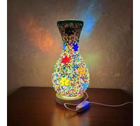 Maimeili Retro Turkish Mosaic Vase Lamp Turkish Moroccan Table Lamp Colorful Handmade Glass Vase with Wood Base for Flowers USB Charge Decor Light for Bedroom Ambient Living Room Farmhouse