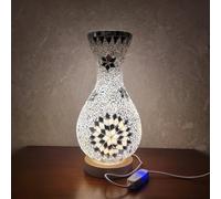 Maimeili Retro Turkish Mosaic Vase Lamp Turkish Moroccan Table Lamp Colorful Handmade Glass Vase with Wood Base for Flowers USB Charge Decor Light for Bedroom Ambient Living Room Farmhouse