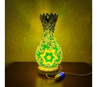 Maimeili Retro Turkish Mosaic Vase Lamp Turkish Moroccan Table Lamp Colorful Handmade Glass Vase with Wood Base for Flowers USB Charge Decor Light for Bedroom Ambient Living Room Farmhouse