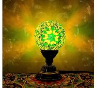 Maimeili Retro Turkish Mosaic Vase Lamp Turkish Moroccan Table Lamp Colorful Handmade Glass Vase with Wood Base for Flowers USB Charge Decor Light for Bedroom Ambient Living Room Farmhouse