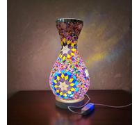 Maimeili Retro Turkish Mosaic Vase Lamp Turkish Moroccan Table Lamp Colorful Handmade Glass Vase with Wood Base for Flowers USB Charge Decor Light for Bedroom Ambient Living Room Farmhouse