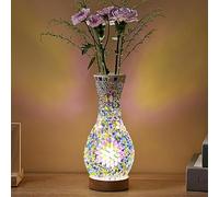 Maimeili Retro Turkish Mosaic Vase Lamp Turkish Moroccan Table Lamp Colorful Handmade Glass Vase with Wood Base for Flowers USB Charge Decor Light for Bedroom Ambient Living Room Farmhouse