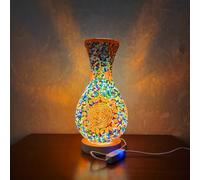Maimeili Retro Turkish Mosaic Vase Lamp Turkish Moroccan Table Lamp Colorful Handmade Glass Vase with Wood Base for Flowers USB Charge Decor Light for Bedroom Ambient Living Room Farmhouse