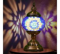 Maimeili Turkish Exotic Mosaic Table Lamp with Handmade Moroccan-Style Decorative Glass Retro Lamp Shade with USB Decorative Desk Lights Bedside Lights for Bedroom