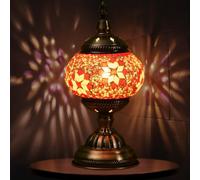 Maimeili Turkish Exotic Mosaic Table Lamp with Handmade Moroccan-Style Decorative Glass Retro Lamp Shade with USB Decorative Desk Lights Bedside Lights for Bedroom