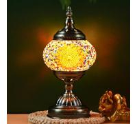 Maimeili Turkish Exotic Mosaic Table Lamp with Handmade Moroccan-Style Decorative Glass Retro Lamp Shade with USB Decorative Desk Lights Bedside Lights for Bedroom