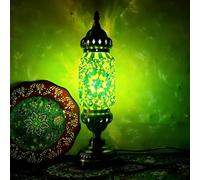 Maimeili Turkish Moroccan Desk Lamp Handmade Mosaic Glass with Bronze Base Bedside Night Light for Bedroom Living Room(LED Bulb Included)