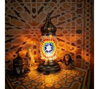 Maimeili Turkish Moroccan Desk Lamp Handmade Mosaic Glass with Bronze Base Bedside Night Light for Bedroom Living Room(LED Bulb Included)