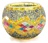 Maimeili Vintage Mosaic Glass Romantic Stained Votive Scented Candle Holder Base Tealight Candles Elegant Home Table Decor(NO Candles) for Wedding Party Christmas Church