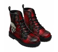 Maimeili Women Printed Ankle Boots with Flower Butterfly Skull Angel Witch Mushroom Plaid Stylish Floral Platform Lace-up Leather Combat Booties Casual Everyday Party Halloween Christmas